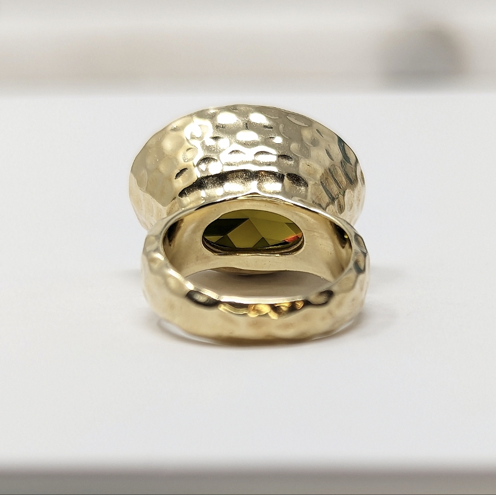 18 grams sterling silver 925 gold plated hammered green gemstone ring bezel set - Picture 4 of 6